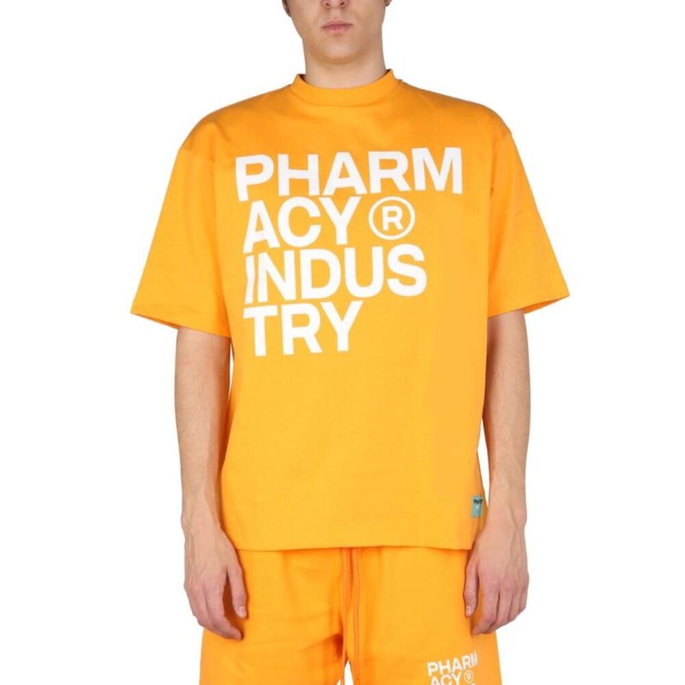 PHARMACY INDUSTRY Men's Logo Print Mock Neck T-Shirt Men ORANGE T-Shirts